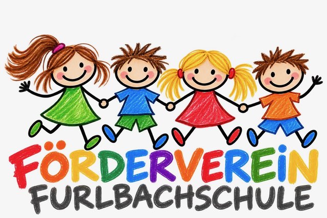 Logo: Förderverein Furlbachschule – vier gemalte Kinder halten sich an den Händen